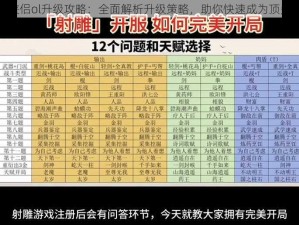 神雕侠侣ol升级攻略：全面解析升级策略，助你快速成为顶尖高手