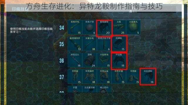 方舟生存进化：异特龙鞍制作指南与技巧