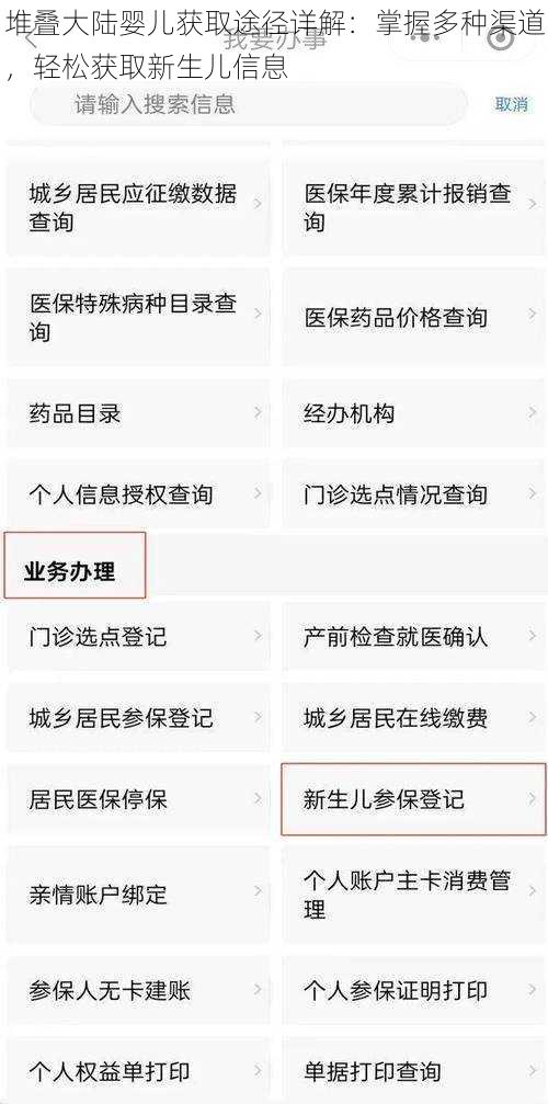 堆叠大陆婴儿获取途径详解：掌握多种渠道，轻松获取新生儿信息
