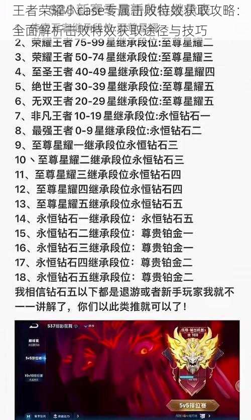 王者荣耀小case专属击败特效获取攻略：全面解析击败特效获取途径与技巧