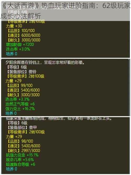 《大话西游》热血玩家进阶指南：62级玩家成长心法解析