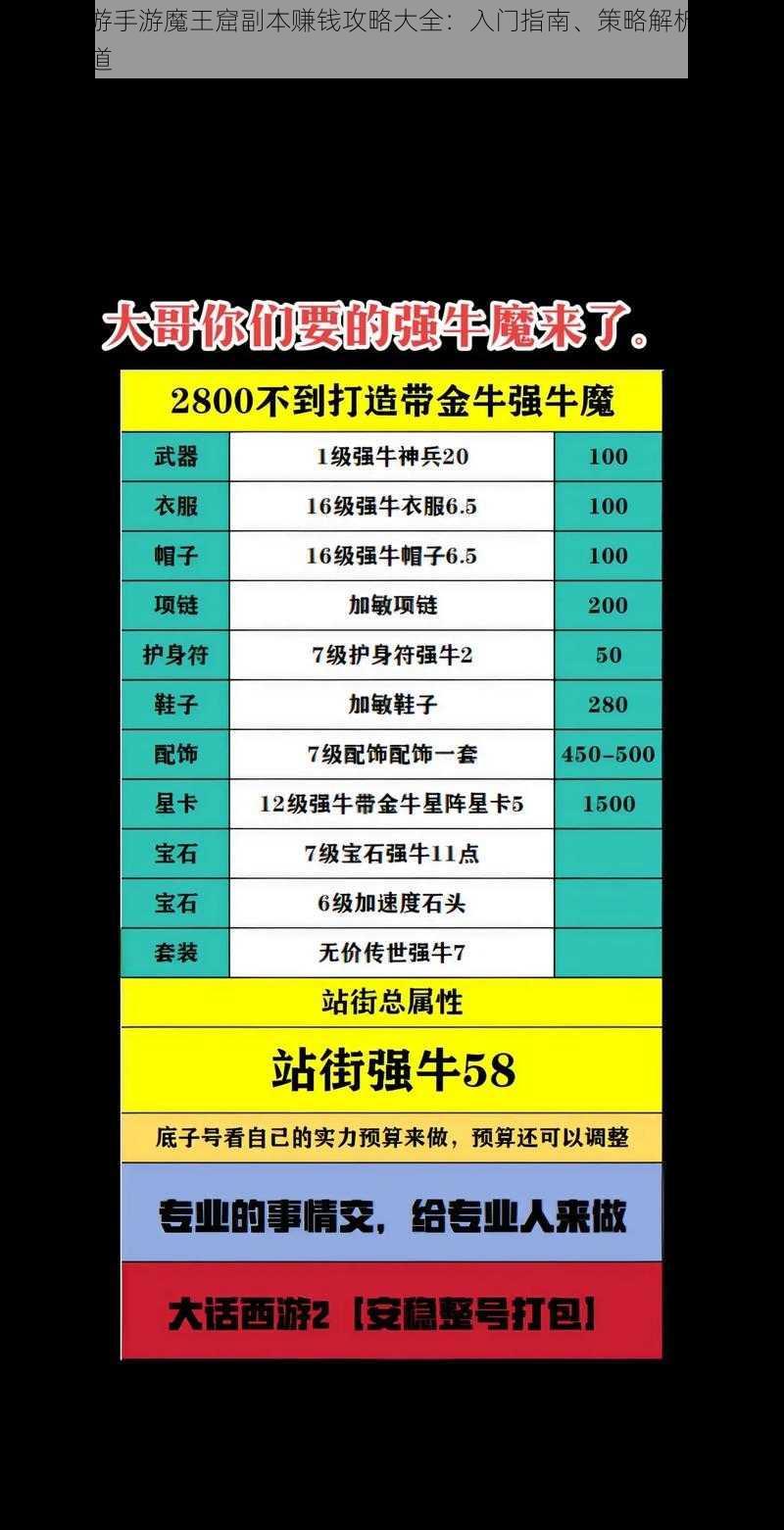 大话西游手游魔王窟副本赚钱攻略大全：入门指南、策略解析与财富积累之道