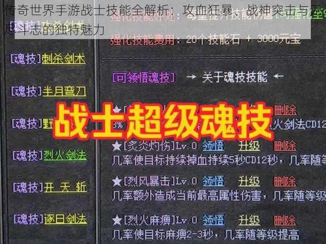 传奇世界手游战士技能全解析：攻血狂暴、战神突击与无尽斗志的独特魅力