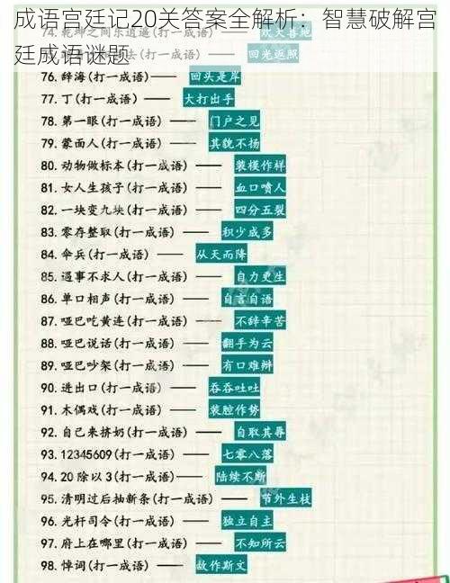 成语宫廷记20关答案全解析：智慧破解宫廷成语谜题