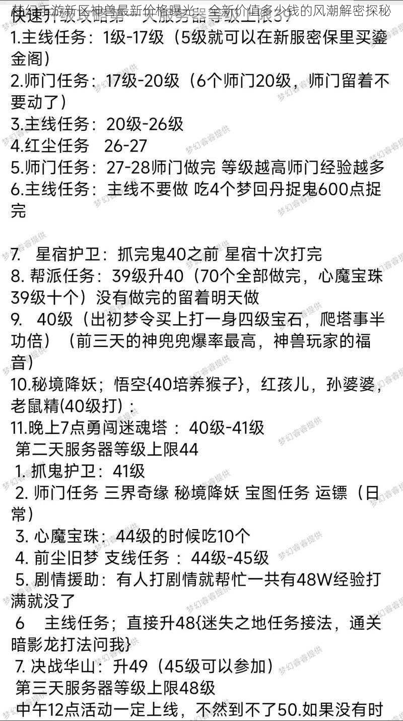 梦幻手游新区神兽最新价格曝光：全新价值多少钱的风潮解密探秘