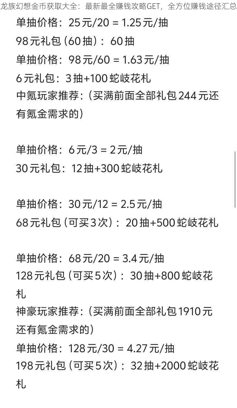 龙族幻想金币获取大全：最新最全赚钱攻略GET，全方位赚钱途径汇总